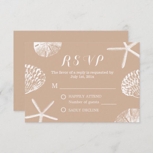 Rustic Summer Beach Seashells Wedding RSVP (Voorkant / Achterkant)