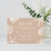 Rustic Summer Beach Seashells Wedding RSVP Kaartje (Staand voorkant)