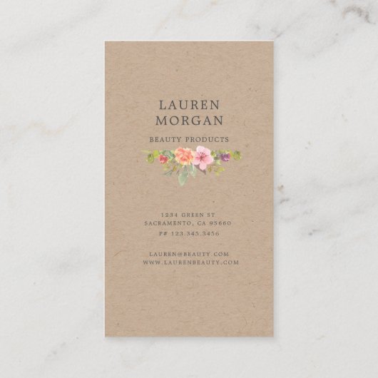 Rustic Summer Bloemen Kraft visitekaartje (Achterkant)