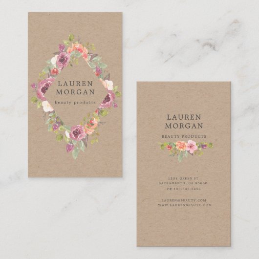 Rustic Summer Bloemen Kraft visitekaartje (Voorkant / Achterkant)