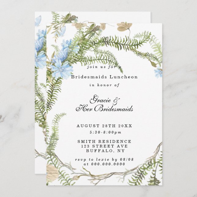 Rustic Summer Fern Bridesmaids Luncheon Invites (Voorkant / Achterkant)