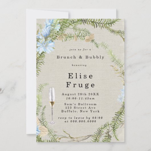 Rustic Summer Fern Wreath Brunch & Bubble Invitati Kaart (Voorkant)
