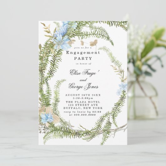 Rustic Summer Fern Wreath Engagement Party Invitat Kaart (Staand voorkant)