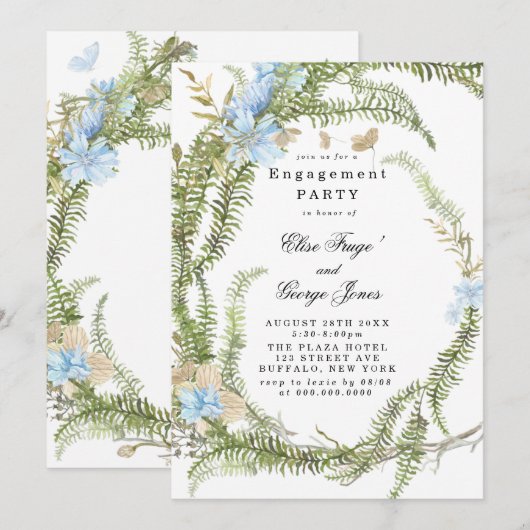 Rustic Summer Fern Wreath Engagement Party Invitat Kaart (Voorkant / Achterkant)