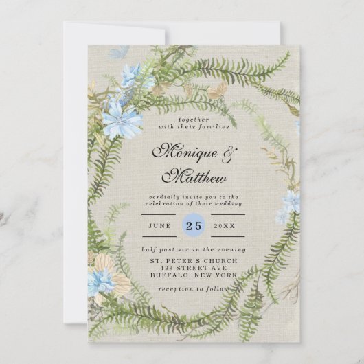 Rustic Summer Fern Wreath Wedding Kaart (Voorkant)