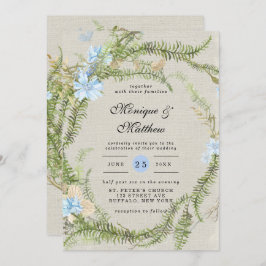 Rustic Summer Fern Wreath Wedding Kaart