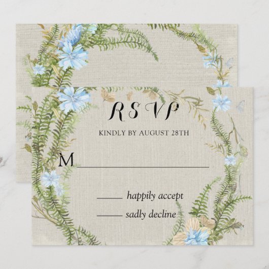Rustic Summer Fern Wreath Wedding Rsvp Kaart (Voorkant / Achterkant)