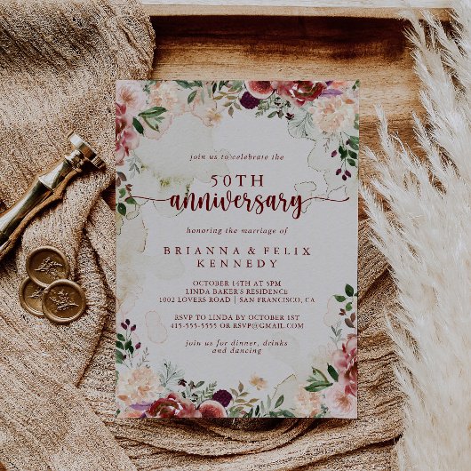 Rustic Summer Floral 50th Wedding Jubileum Kaart