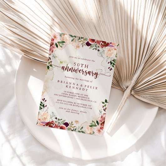 Rustic Summer Floral 50th Wedding Jubileum Kaart