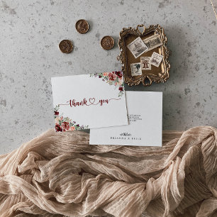 Rustic Summer Floral Calligraphy Flat Wedding Bedankkaart