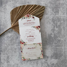 Rustic Summer Floral Calligraphy Wedding All In One Uitnodiging