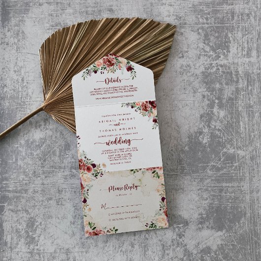 Rustic Summer Floral Calligraphy Wedding All In One Uitnodiging