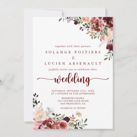 Rustic Summer Floral Calligraphy Wedding Kaart (Voorkant)