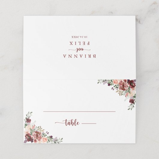 Rustic Summer Floral Calligraphy Wedding Plaatskaartje (Buitenkant ongevouwen)