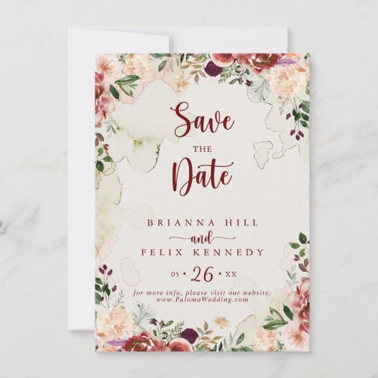 Rustic Summer Floral Calligraphy Wedding Save The Date (Voorkant)