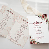 Rustic Summer Floral Folded Wedding Programme Programma