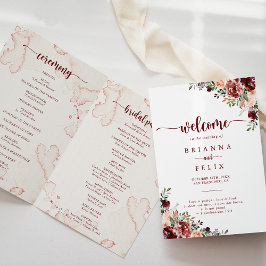 Rustic Summer Floral Folded Wedding Programme Programma