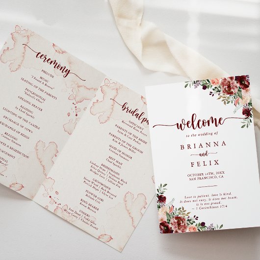 Rustic Summer Floral Folded Wedding Programme Programma