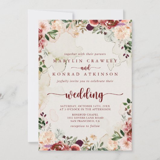 Rustic Summer Floral Front & Back Wedding Kaart (Voorkant)
