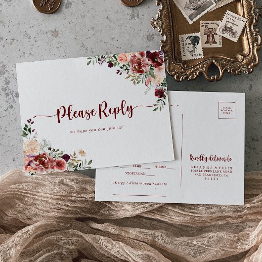 Rustic Summer Floral Menu Choice RSVP