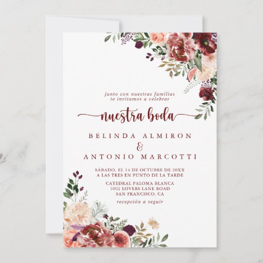 Rustic Summer Floral Nuestra Boda Wedding Kaart (Voorkant)