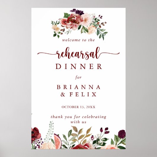 Rustic Summer Floral Rehearsal Dinner Welcome Sign Poster (Voorkant)