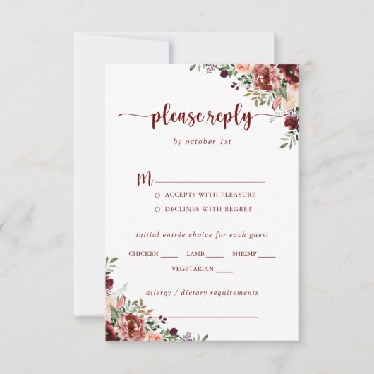 Rustic Summer Floral Wedding Menu Keuze RSVP (Voorkant)