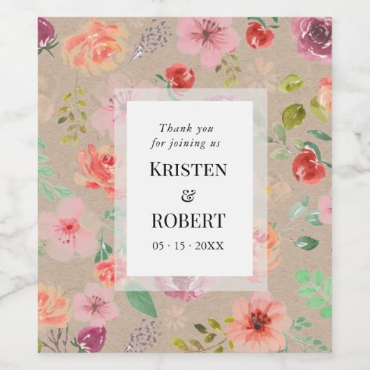 Rustic Summer Floral Wedding Wine Label Wijn Etiket (Enkel label)