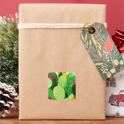 Rustic Summer Greenery Succulent Glitter Vierkante Sticker (Feestdagen)