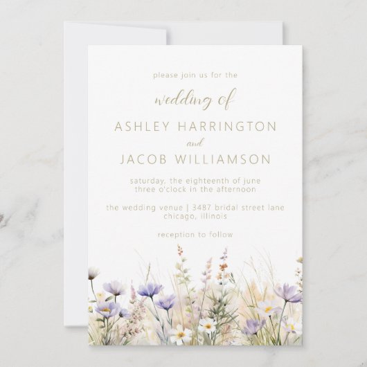 Rustic Summer Meadow Wildflower Wedding  Kaart (Voorkant)