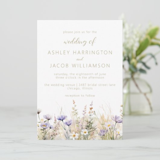 Rustic Summer Meadow Wildflower Wedding  Kaart (Staand voorkant)