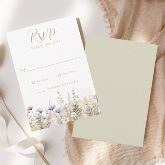 Rustic Summer Meadow Wildflower Wedding RSVP Card Kaartje
