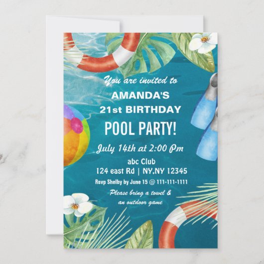 Rustic Summer Swimming Pool Party Birthday  Invita Kaart (Voorkant)