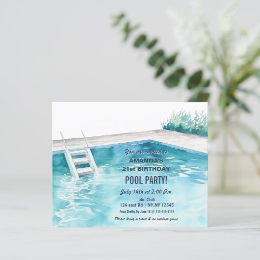Rustic Summer Swimming Pool Party Birthday  Invite (Staand voorkant)
