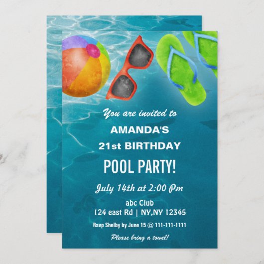 Rustic Summer Swimming Pool Party Birthday Kaart (Voorkant / Achterkant)