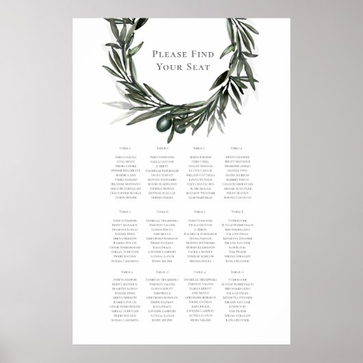 Rustic Summer Wedding Seating Chart Poster (Voorkant)