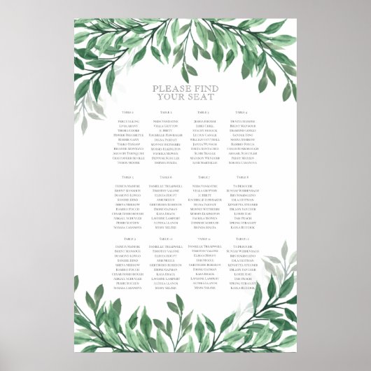 Rustic Summer Wedding Seating Chart Poster (Voorkant)