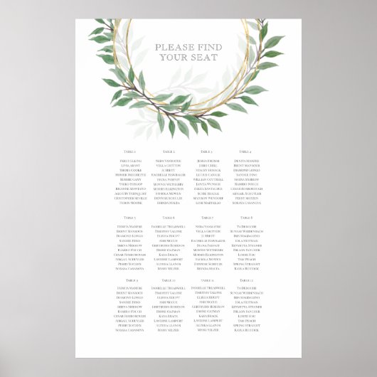 Rustic Summer Wedding Seating Chart Poster (Voorkant)