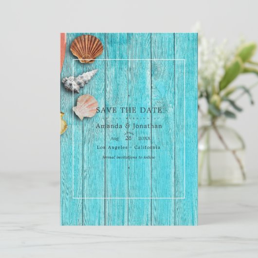 Rustic Summerstrand Bruiloft Save The Date (Staand voorkant)