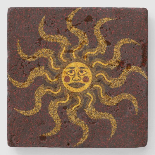 Rustic Sun Face Travertine Tegel Onderzetter (Voorkant)