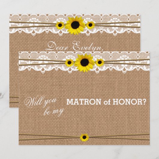 Rustic Sun Flower zal mijn matron zijn. Kaart (Voorkant / Achterkant)