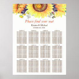 Rustic Sunflower 12 Tables Wedding Seating Chart Poster