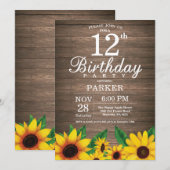 Rustic Sunflower 12th Birthday Uitnodiging (Voorkant / Achterkant)