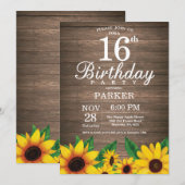 Rustic Sunflower 16th Birthday Uitnodiging (Voorkant / Achterkant)