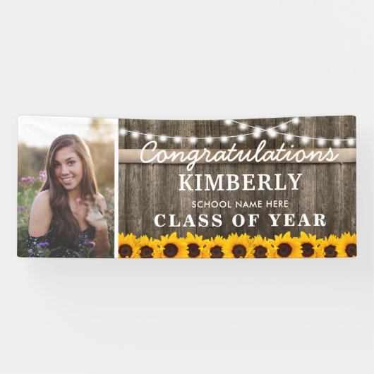 Rustic Sunflower 2023 Afstuderen Foto Spandoek (Horizontaal)