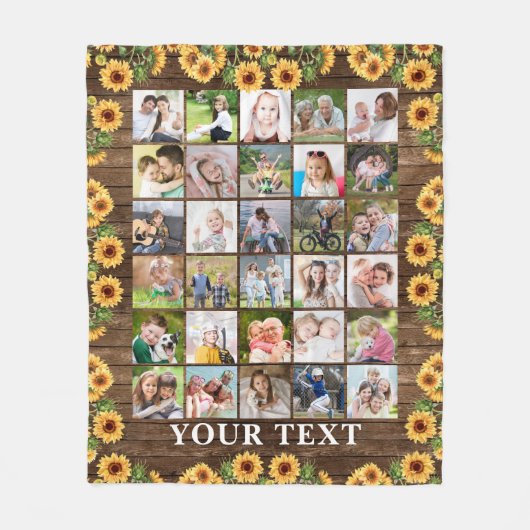 Rustic Sunflower 30 Foto Collage Persoonlijk Fleece Deken (Voorkant)