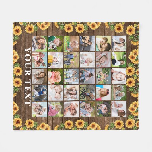 Rustic Sunflower 30 Foto Collage Persoonlijk Fleece Deken (Voorkant (Horizontaal))