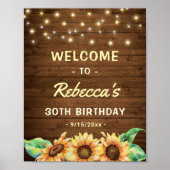 Rustic Sunflower 30th 40th Birthday Party Welcome Poster (Voorkant)