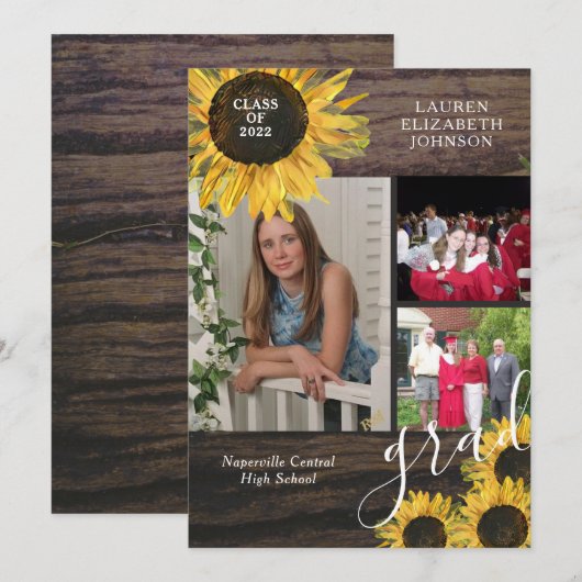 Rustic Sunflower 3 Aankondiging van een foto-Afstu (Voorkant / Achterkant)