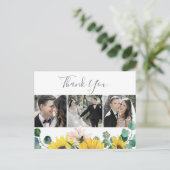 Rustic Sunflower 3 Foto Weddenschap Bedankt Briefkaart (Staand voorkant)